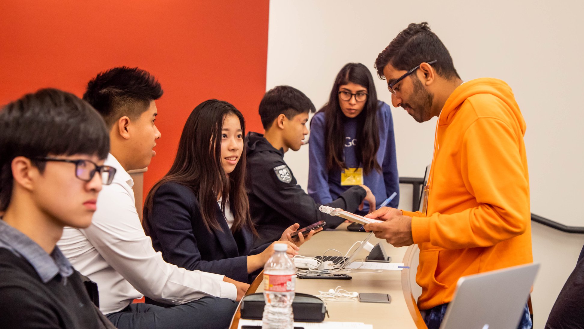 Students presenting to a judge at a past Expo